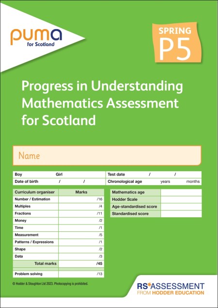 PUMA for Scotland P5, Spring PK10 (Progress in Understanding Mathematics Assessment)