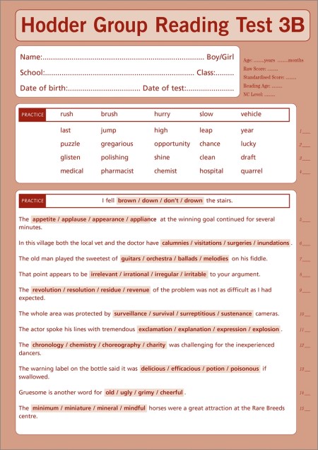 Hodder Group Reading Tests (HGRT) II: Test 3, Form B Pk10