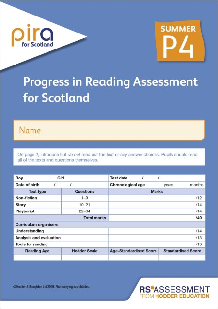 PiRA for Scotland P4, Summer PK10 (Progress in Reading Assessment)