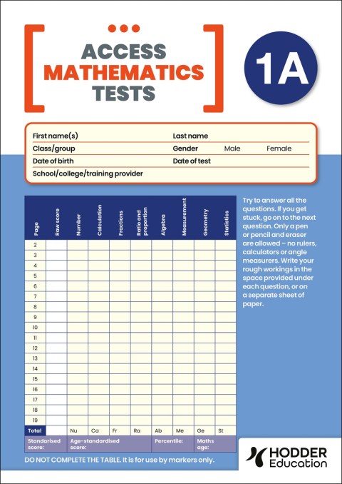 New Access Mathematics Test (AMT) 1A, PK10