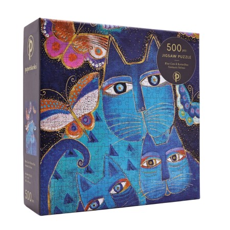 Blue Cats & Butterflies (Fantastic Felines) 500 Piece Jigsaw Puzzle